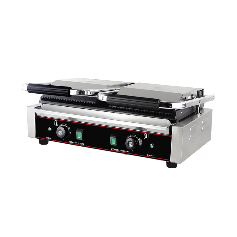 Mesin Dapur Panggangan Panini Piring Ganda Listrik Komersial Stainless Steel